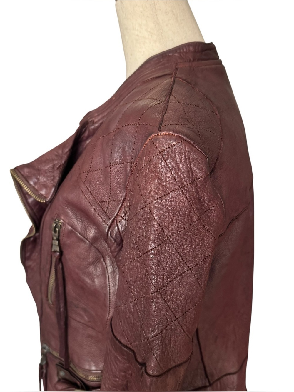 Vintage y2k Christian Peau Burgundy Goat Leather Moto Jacket sz 38 - Picture 10 of 16